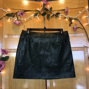 faux leather army green skirt